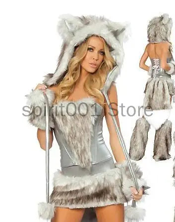 New Sexy Furry Wolf Girl Costume Wolf Women Costumes Halloween Furry Costumes For women Animal Costume Cosplay Christmas Costume