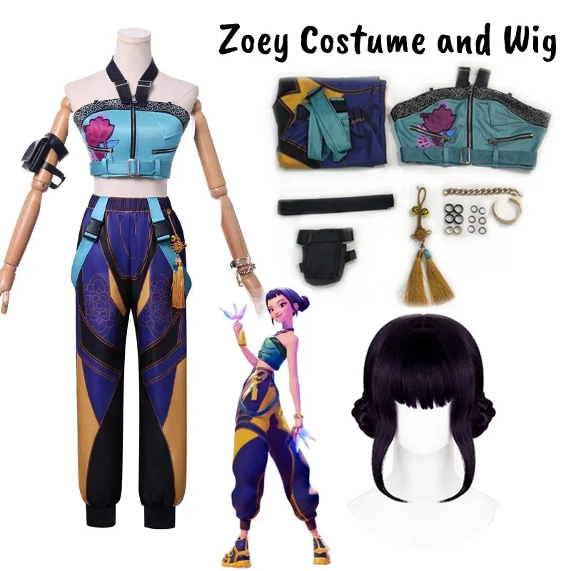 Anime KPop Demon Cos Hunters Superstar Zoe Cosplay Costume Zoey Wig Ring Full Set Girl Group Suit Women Halloween Party Roleplay