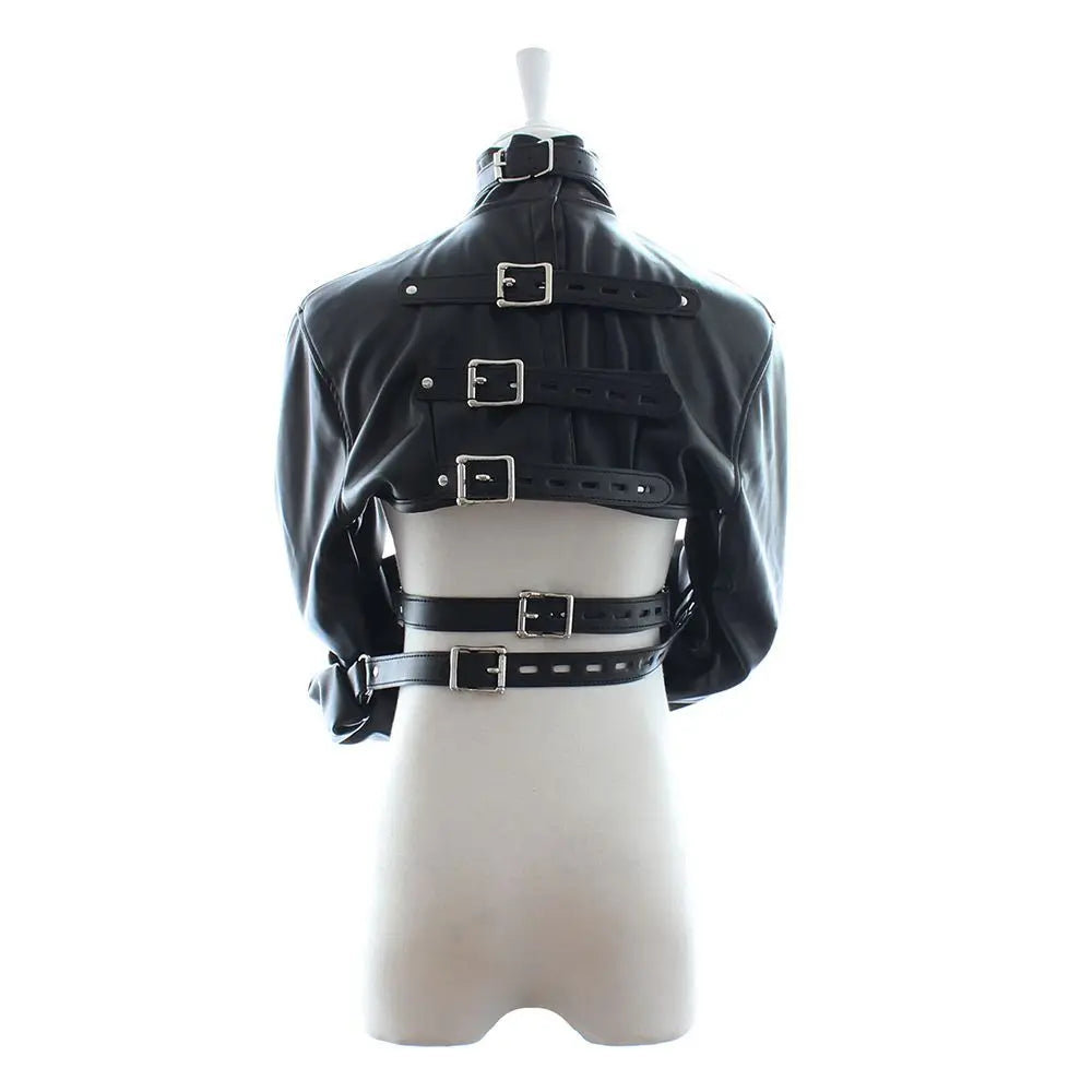 Women Jacket Halloween Costume Restraint Straight Sexy Open Breast Cupless Leather Bondage Strait Jacket Tops for Female 2024