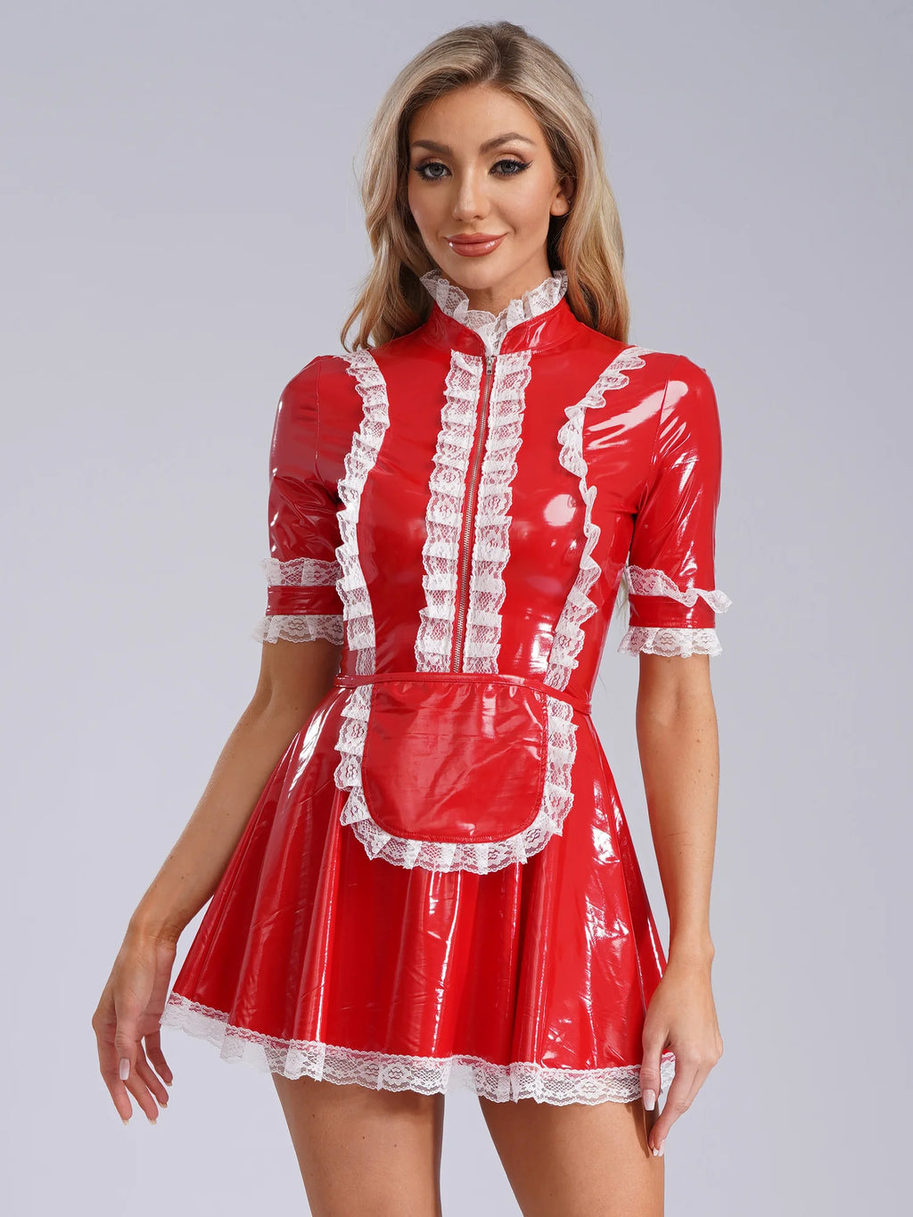 Women PVC Leather A-Line Servants Maid Dress Maid Cosplay Costume Role Play Maid Uniform Temptation Anime Cosplay Party Costume