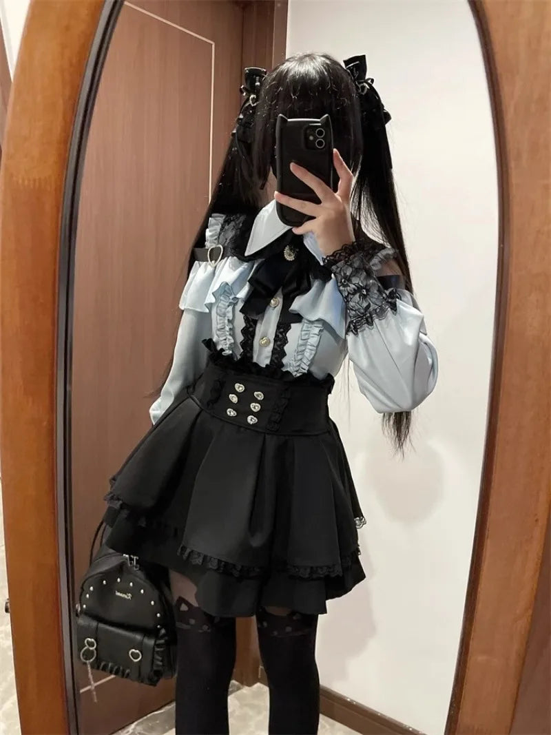 Jirai Kei Outfit Lolita Girl Cosplay Jk Uniform Cute Dress Black Skirt Women Costume Stage Performence Clothes Anime Dresses