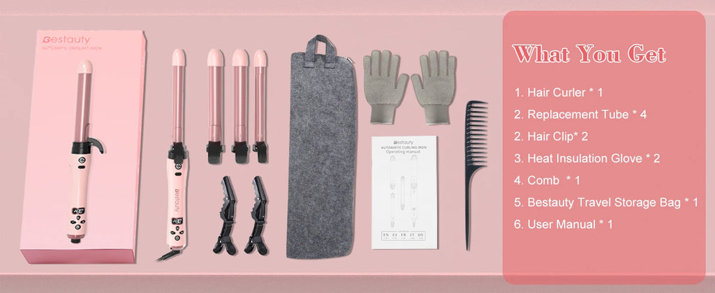 Curling Iron Wand Set Hair Curler Ceramic With Interchangeable Ceramic Barrel & Hair Clip & Heat Protective Glove
