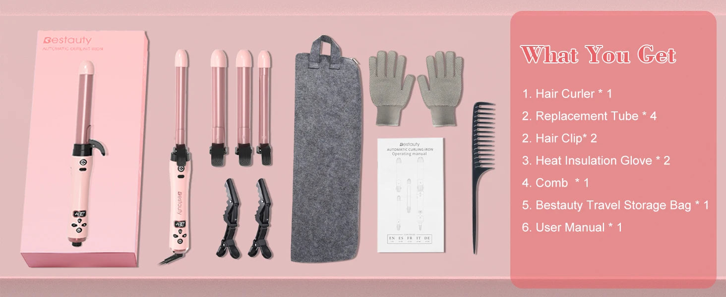 Curling Iron Wand Set Hair Curler Ceramic With Interchangeable Ceramic Barrel & Hair Clip & Heat Protective Glove
