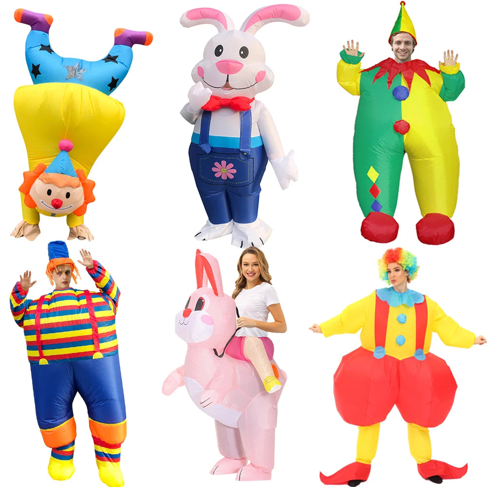 Easter Bunny Clown Adult Kids Inflatable Costume Funny Cute Rabbit Cosplay Suit For Performance Festival Carnival Party Clothing