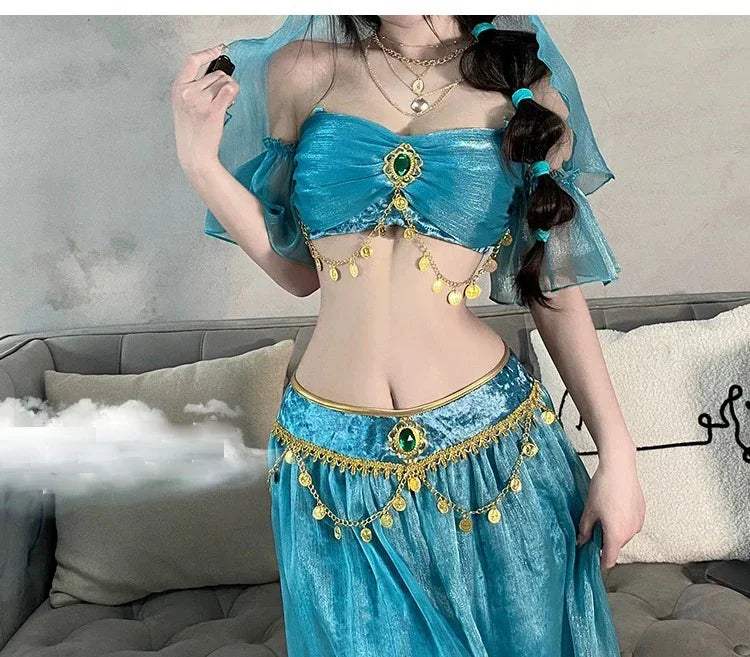 Festival Arabian Princess Costumes Indian Dance Embroider Bollywood Jasmine Costume Party Cosplay Jasmine Princess Fancy Outfit