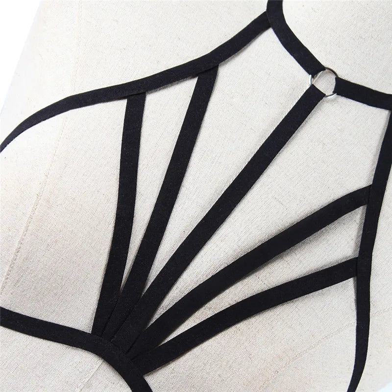 Pentagram Bondage Body Harness Lingerie Goth Crop Tops Cage Lingerie Harness Belt Harness Bra Rave Wear for Women