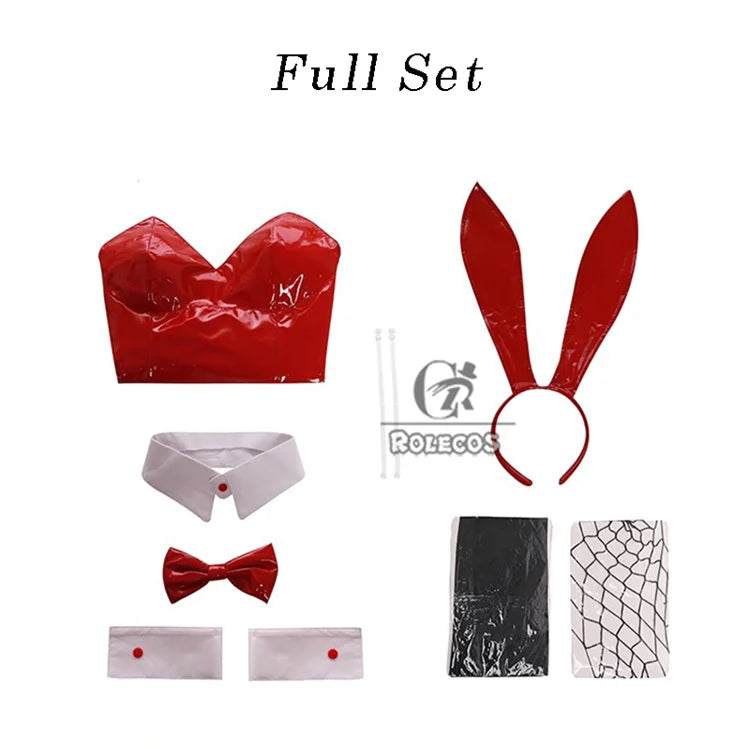 ROLECOS Game Red Black Bunny Suit Women Elastic Leather Fabric Sexy Cosplay Suit Halloween Christmas Jumpsuits