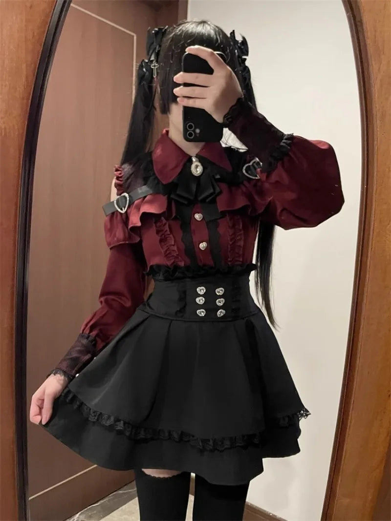 Jirai Kei Outfit Lolita Girl Cosplay Jk Uniform Cute Dress Black Skirt Women Costume Stage Performence Clothes Anime Dresses