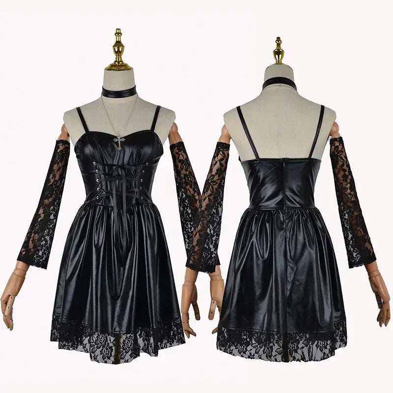 Misa Amane Cosplay Costume Death Note Cos Imitation Leather Sexy Dress Wig Stockings Necklace Uniform Outfit For Women Halloween