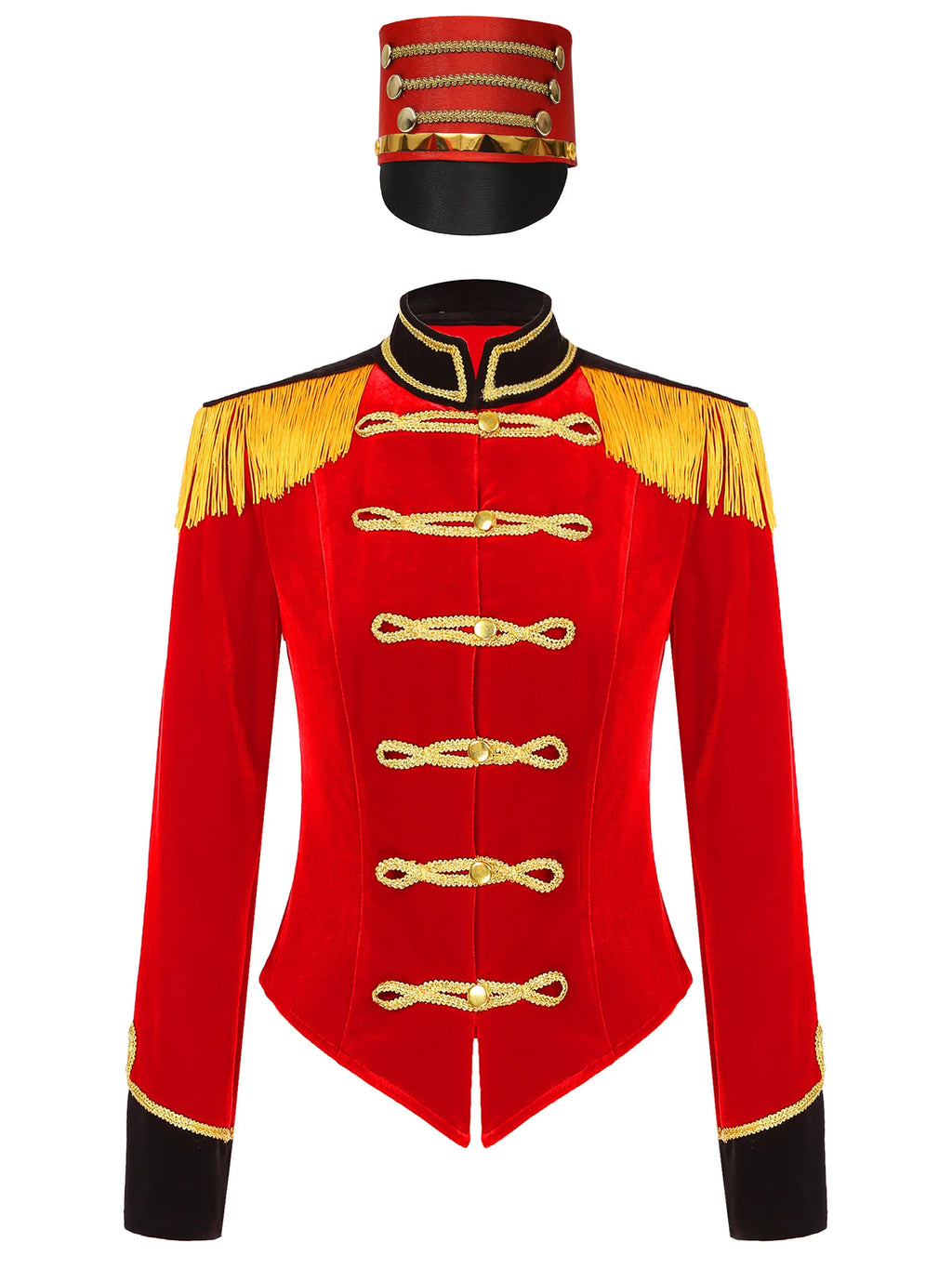 Womens Marching Band Drummer Costume Long Sleeve Circus Ringmaster Jacket Nutcrackers-hat Honor Guard Uniform Drum Major Outfits