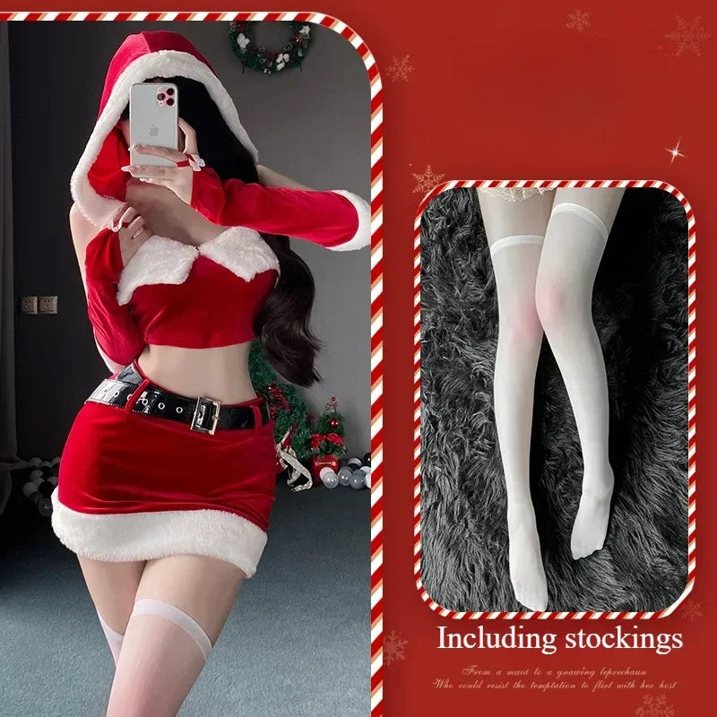 Sexy Christmas Dress Santa Claus Series Costume Xmas Party Girl Red Dress Cloak Rope Unifrom Sexy Pajamas Club Party Cosplay