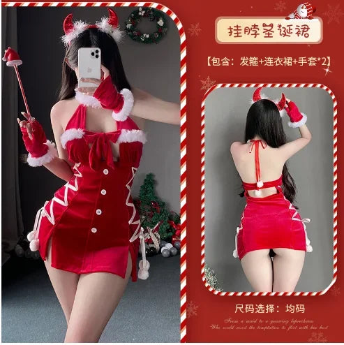Sexy Christmas Dress Santa Claus Series Costume Xmas Party Girl Red Dress Cloak Rope Unifrom Sexy Pajamas Club Party Cosplay