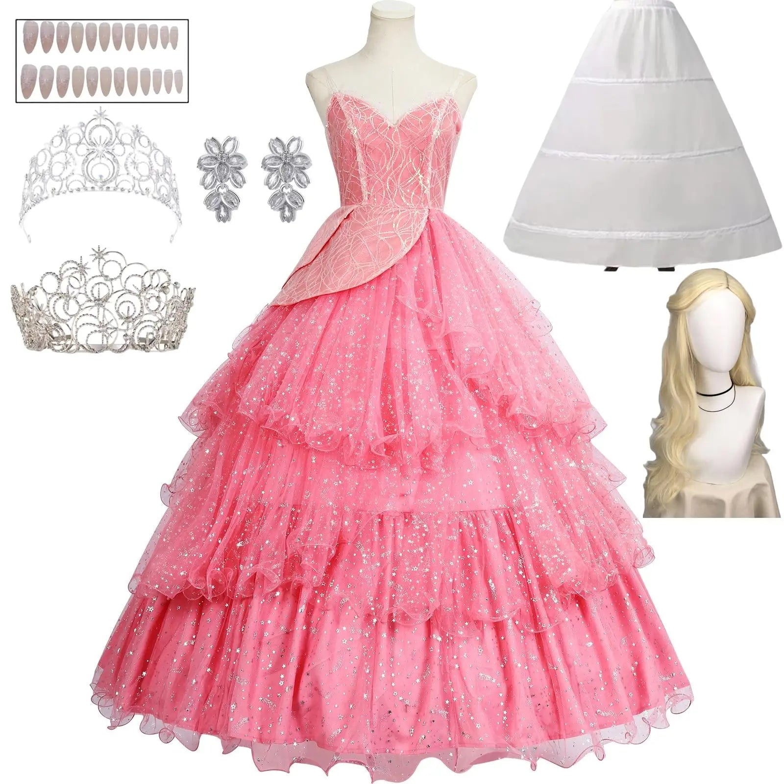 IN STOCK Glinda Wicked Cosplay Costume Disguise for Adult Women Pink Dress Roleplay  Fantasy Outfit Halloween Carnival Suit