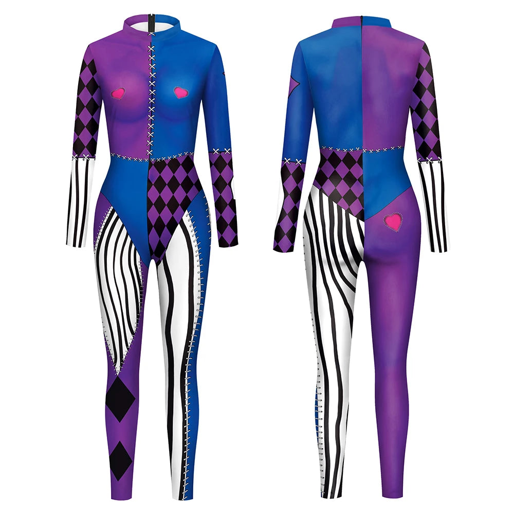 [You're My Secret] Clown Women Cosplay Costume Halloween Dress Up Matching Set Carnival Party Dress Leggings Cool Bodysuit