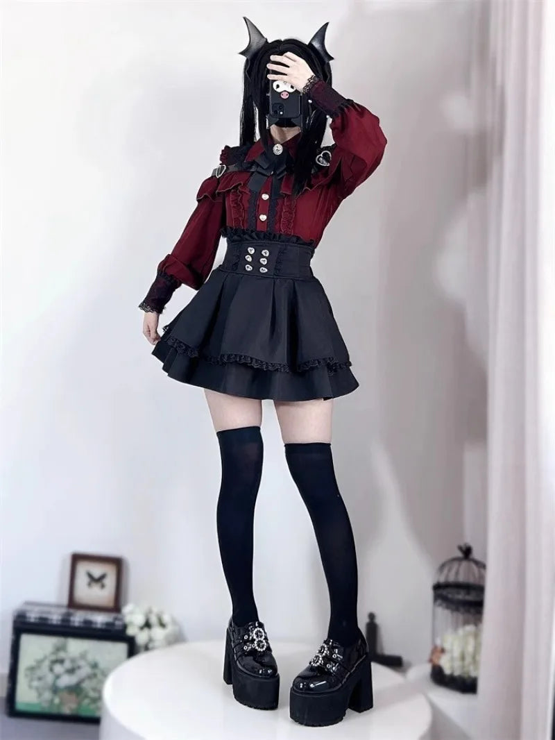 Jirai Kei Outfit Lolita Girl Cosplay Jk Uniform Cute Dress Black Skirt Women Costume Stage Performence Clothes Anime Dresses