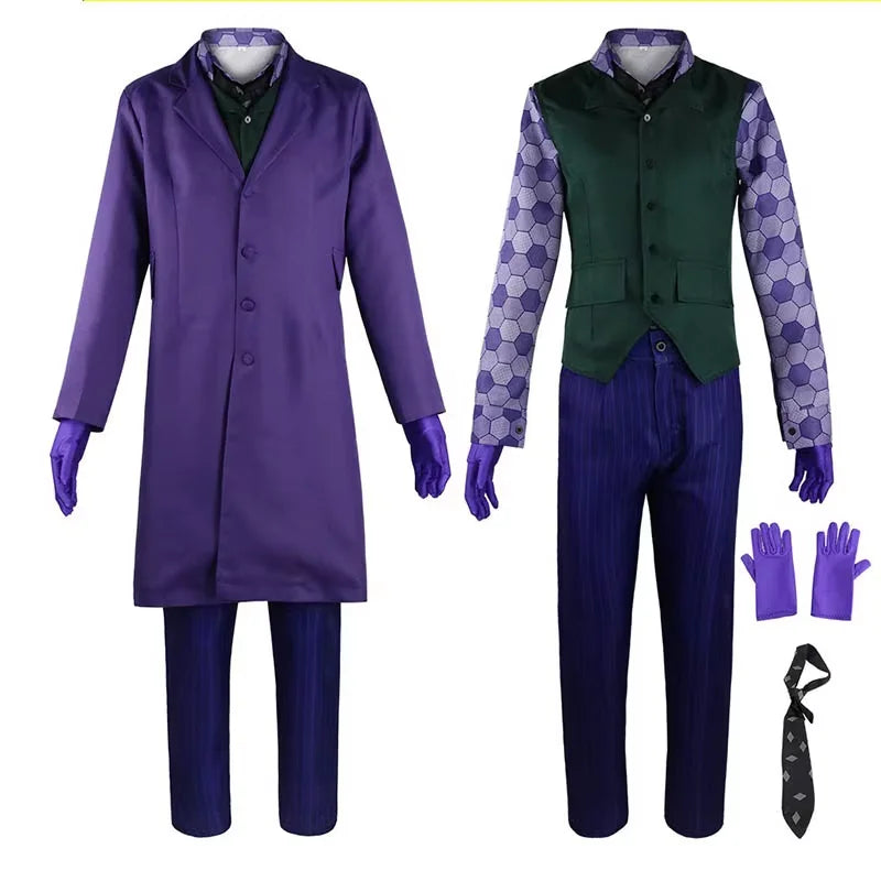The Joker Cosplay Costume Clown full set Coat Shirt Vest Tie Suit Outfits Joker Full Set for Men Halloween Costumes
