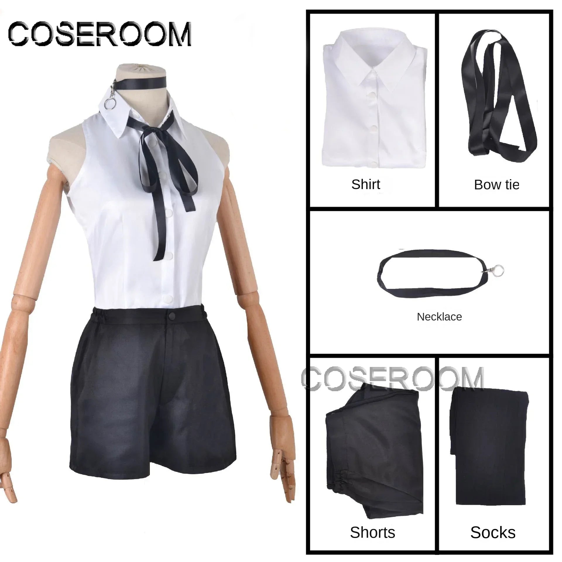 Chainsaw Reze Cosplay Costume Outfits Shirt Tie Short Wig Neck Ring Women Anime Uniform Halloween