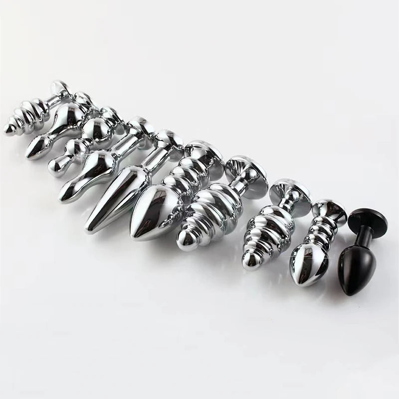 Adult Metal Anal Dilator Butt Plug with Fetish Tail Fit Stopper for Women Men Fun Games Anal Training Sex Toys Erotic Shop