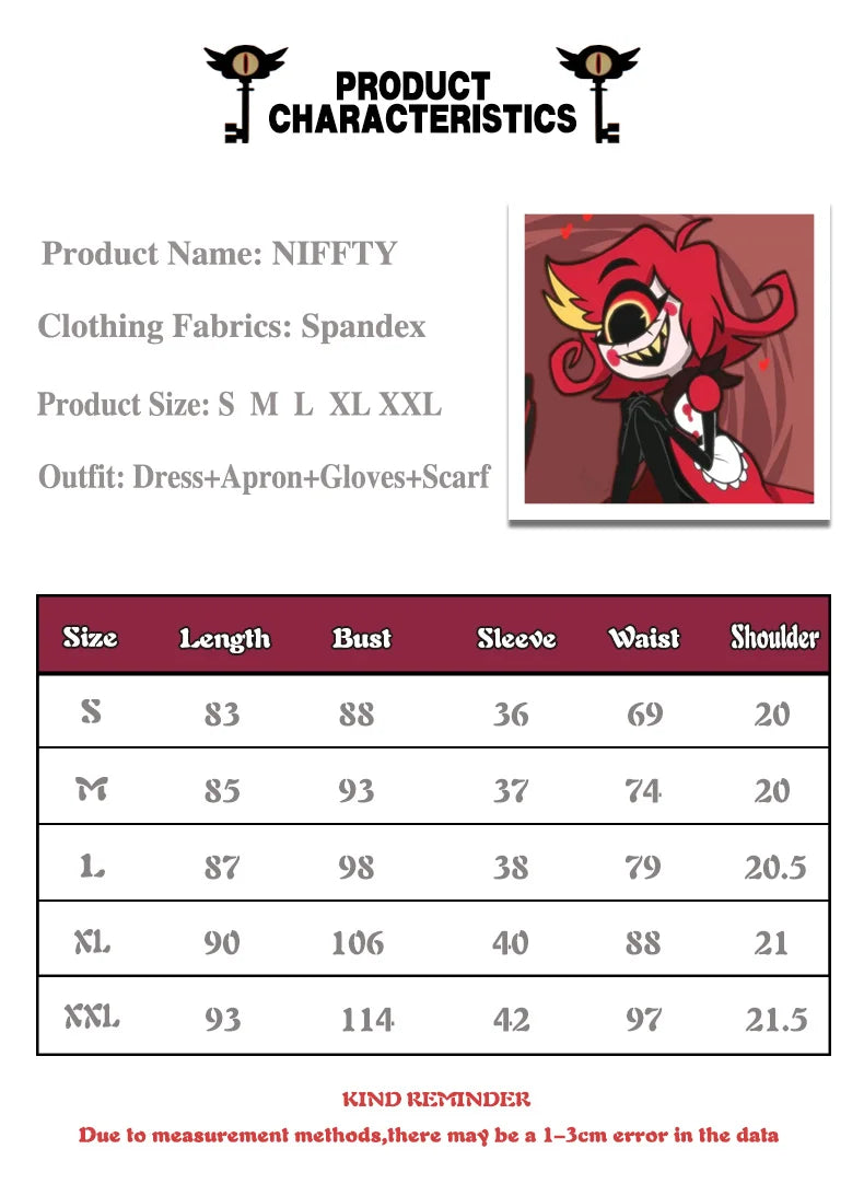 Niffty Anime Niff Cosplay Costume Suit Cute Devil Roleplay Clothes Wig Uniform Hotel Cosplay Halloween Party Women Dress