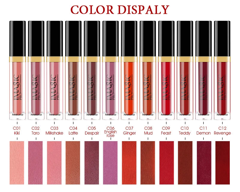 IMAGIC 12-Color Long-lasting Waterproof Matte Lightweight Velvet Smooth Lipstick Silky Sexy Lips Pigment Makeup Korean Cosmetics
