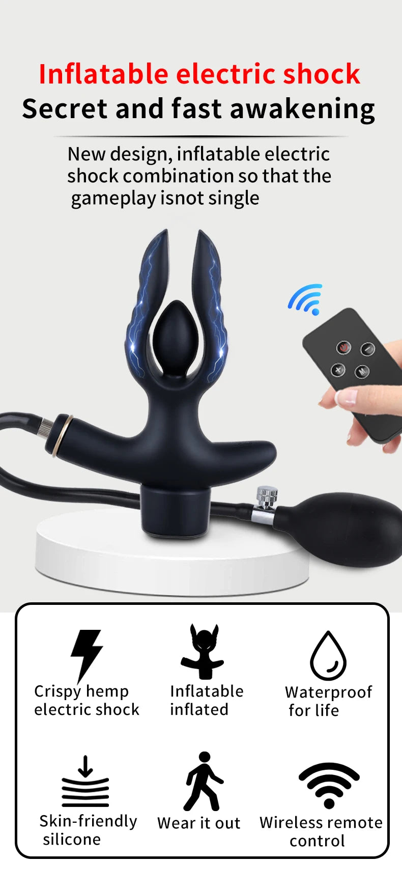 Inflatable Electric Shock Anal Plug Vaginal G Spot Stimulation Anal Docking Insertion Prostate Massage Male Masturbator Sex Toy