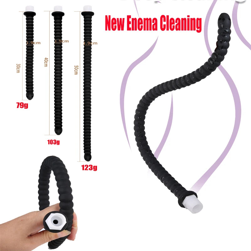 Long Anal Plug Washing Tube Douche Silicone Enema Deep Butt Plug Cleaning Anal Head/Shower /Cleane Nozzle Tip Faucet Attachment