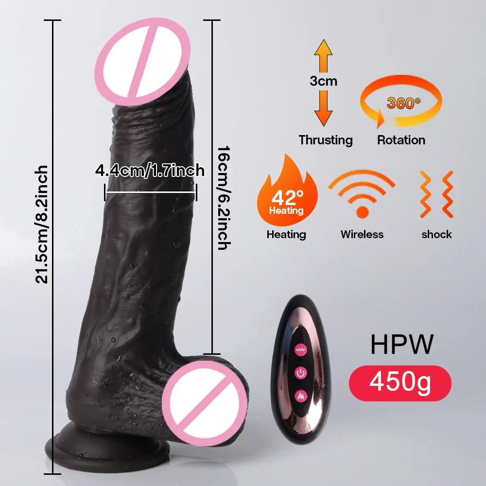 Women's Realistic Large Dildo Vibrator Sex Toy with Heating Function Big Penis Remote Control Telescopic Vibrator for Anal Use