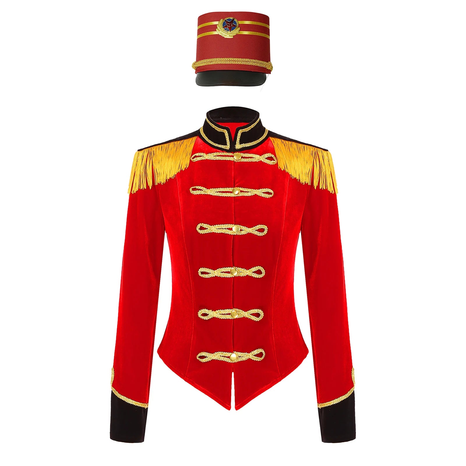 Womens Marching Band Drummer Costume Long Sleeve Circus Ringmaster Jacket Nutcrackers-hat Honor Guard Uniform Drum Major Outfits