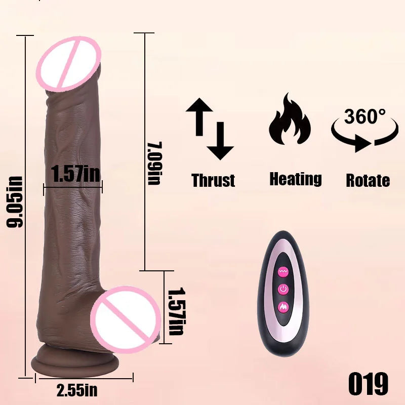 Women's Realistic Large Dildo Vibrator Sex Toy with Heating Function Big Penis Remote Control Telescopic Vibrator for Anal Use