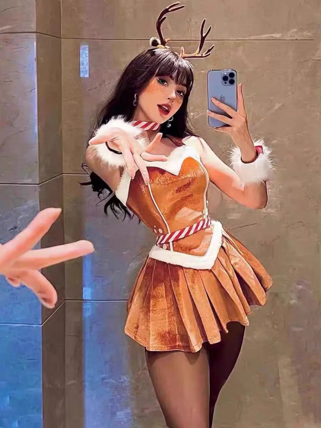 Christmas Cosplay Costume Sexy Reindeer Rudolph Xmas Party Performance Photoshooting Tempting Uniform Hot Seductive Pure Desire