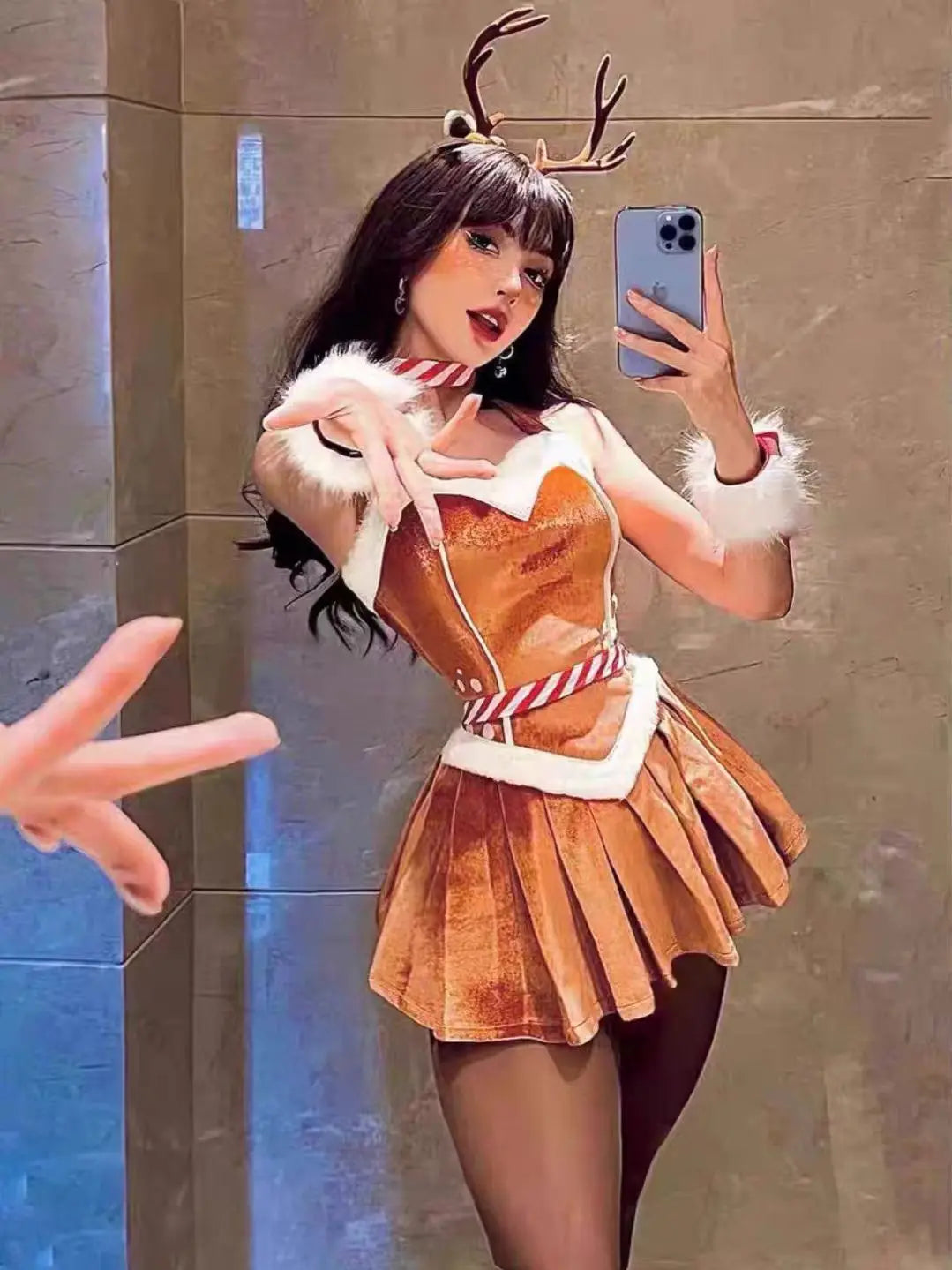 Christmas Cosplay Costume Sexy Reindeer Rudolph Xmas Party Performance Photoshooting Tempting Uniform Hot Seductive Pure Desire