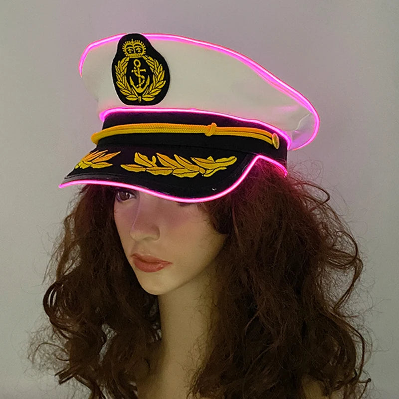 LED Pirate Hat Pirate Theme Holiday Cosplay Pirate Costume Decorations Glowing Captain Hat Colonial Tricorn Hat Woman Skull Hat