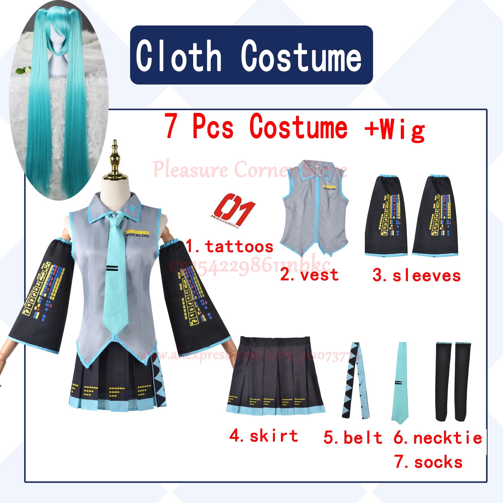Miku Cosplay Full Set Silver Grey Patent Leather Fabric Suit Miku Cosplay Shoes Headwear Costume Outfit JK uniform Cosplay