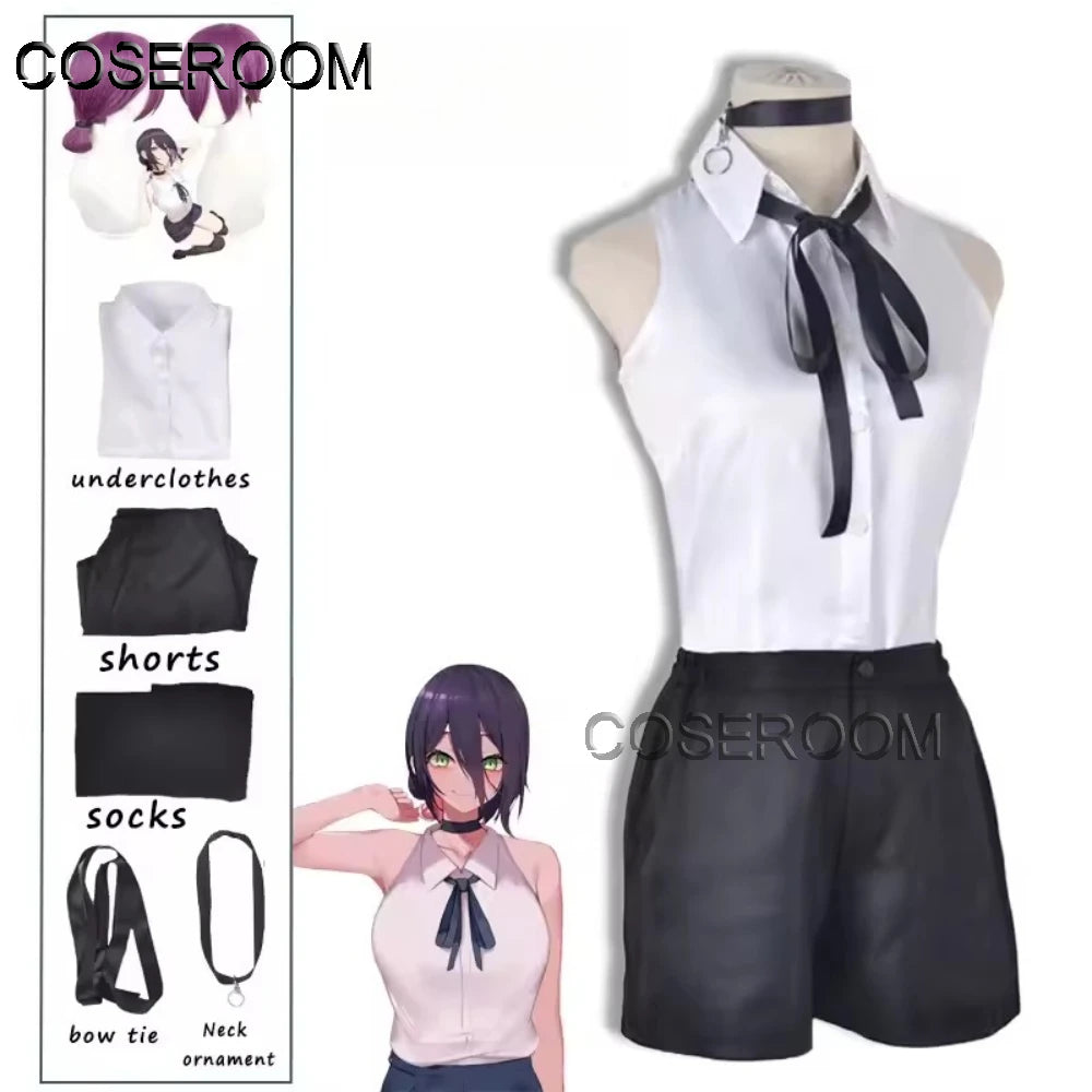 Chainsaw Reze Cosplay Costume Outfits Shirt Tie Short Wig Neck Ring Women Anime Uniform Halloween