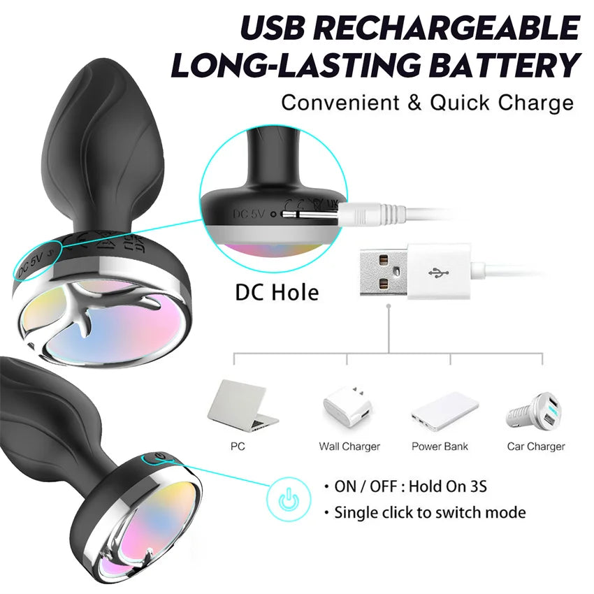 LED Colorful Light Butt Plug for Women Men Anal Plug Vibrator Prostate Massager Adults Sex Toys Wireless Remote Control Buttplug
