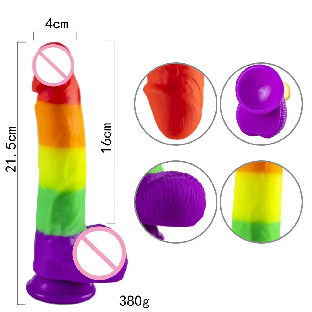 Simulation Dildo Rainbow Color Realistic Oversized Female Masturbator Vibrator Wearable Gun Machine Silicone Big Cock Adult Toys