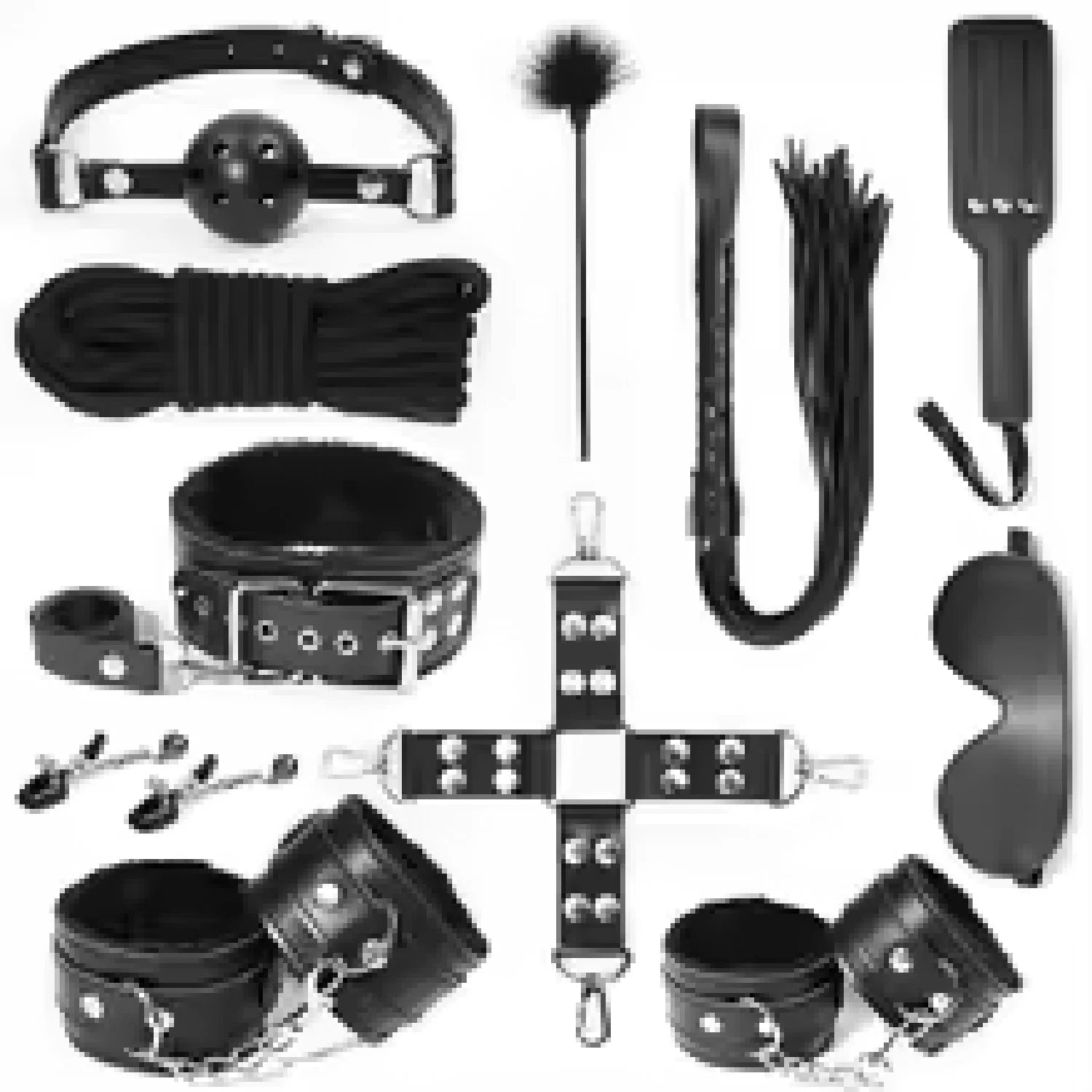 BDSM Sex Toys Bondage Restraints Set include Leather Ankle Handcuffs Whips Tickler Mouth Gag Cotton Rope Collar for Women Couple