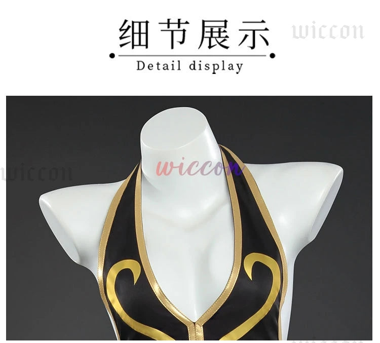 Chun Li Game Street Cosplay Costume Black Battle Dress Fighter Chinese Style Cheongsam Woman Adult Wig Blue Halloween Party