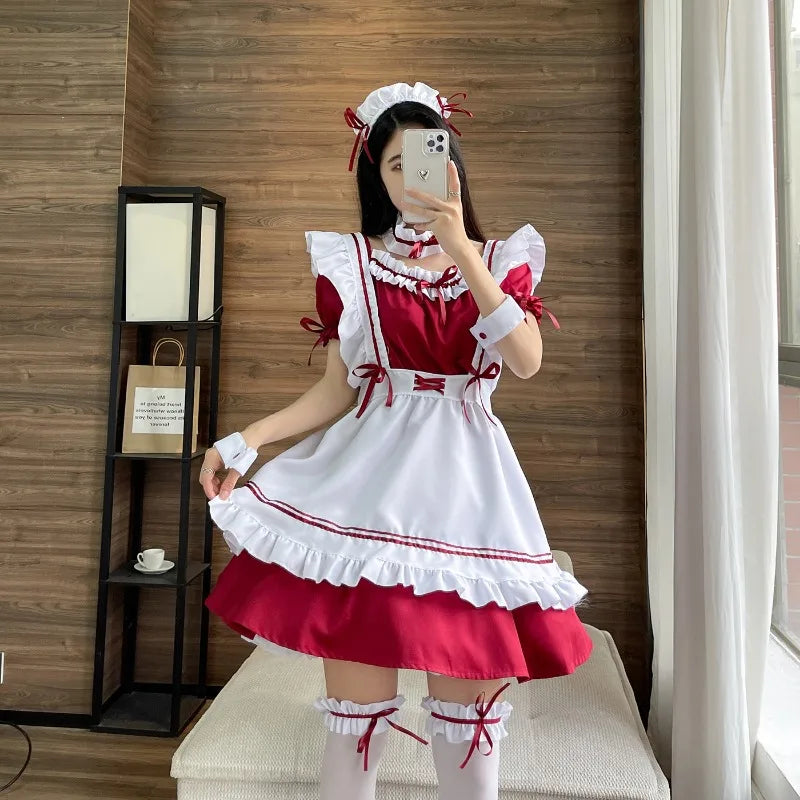 Black Pink Lolita Maid Costumes Cute Girls Women Lovely Maid Cosplay Costume Animation Show Japanese Outfit Dress Clothes S-5XL