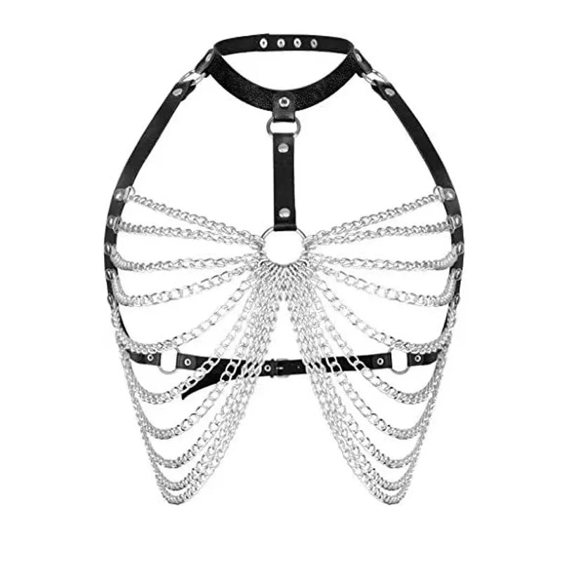 Women's sexy metal chain erotic lingerie nightclub leather bondage waist chain strap
