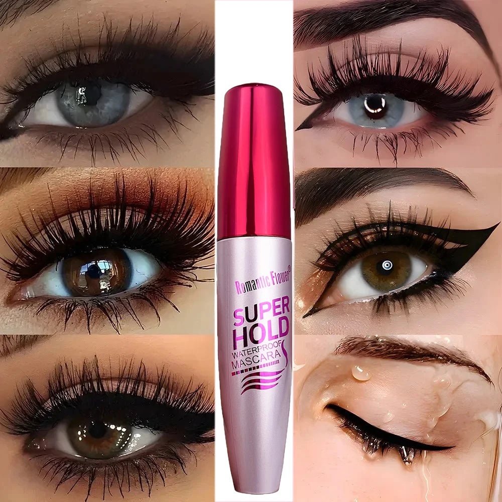 4D Waterproof Curling Mascara Black Silk Fiber Eyelashes Extension Long Lasting No Smudging Female Cosmetic Makeup