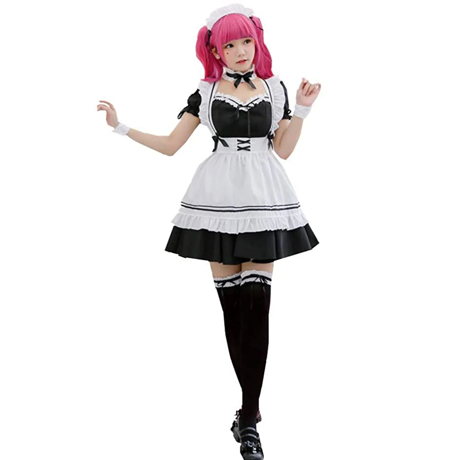 Black Pink Lolita Maid Costumes Cute Girls Women Lovely Maid Cosplay Costume Animation Show Japanese Outfit Dress Clothes S-5XL