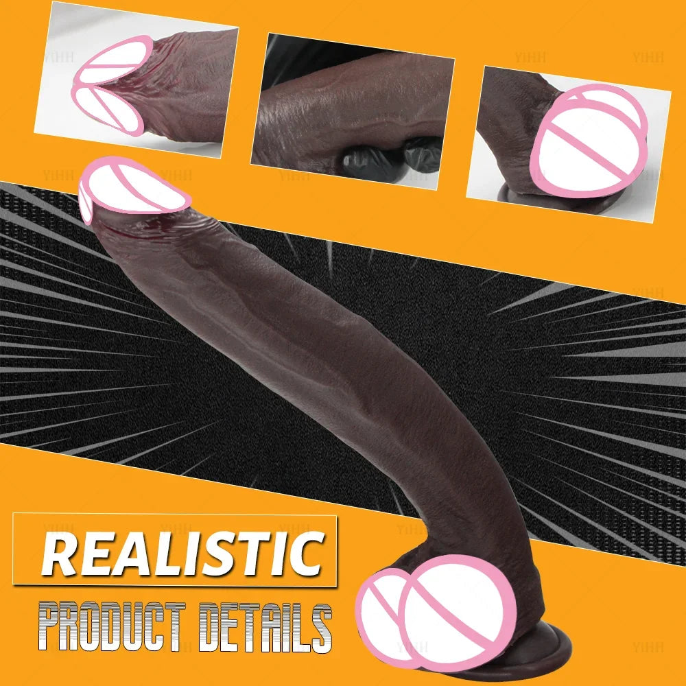 Realistic Long Dildo Sex Toys Dual-Layer Silicone Big Dildos Lifelike Giant Dildo Anal Play with Suction Cup Sex Toys for Women