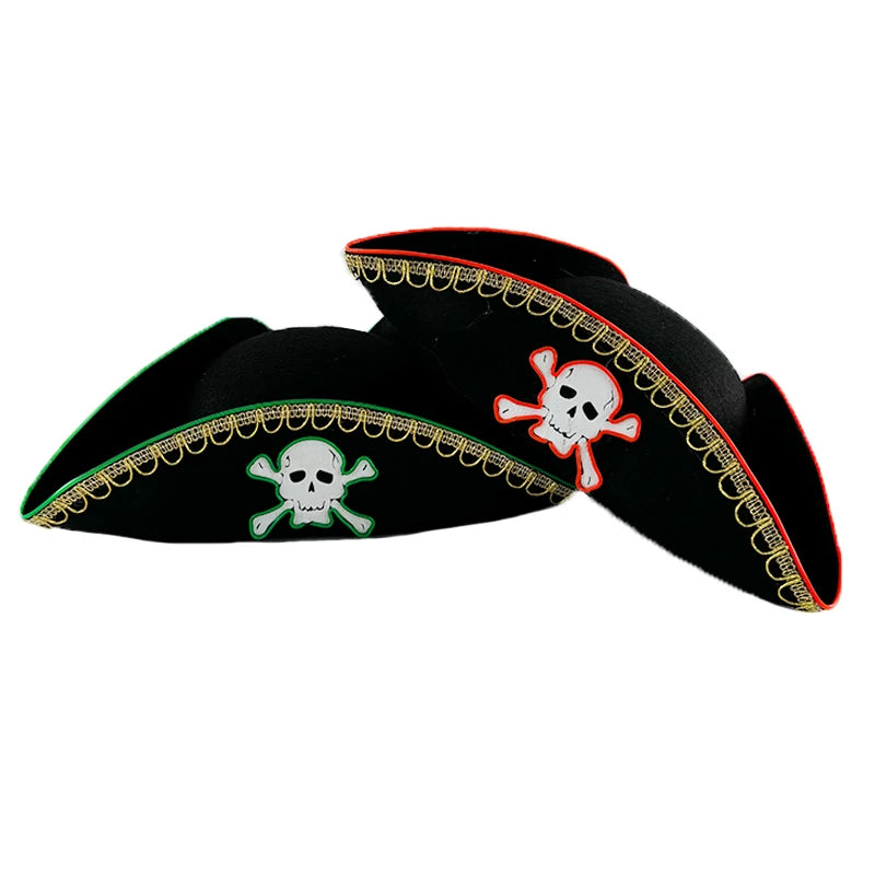 LED Pirate Hat Pirate Theme Holiday Cosplay Pirate Costume Decorations Glowing Captain Hat Colonial Tricorn Hat Woman Skull Hat