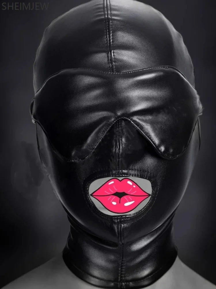 Fetish Headgear Open Mouth Eyes Bondage Party Mask Role Play Punishment Headdress Adult Couple Game Tied Face Mask Leather Socks