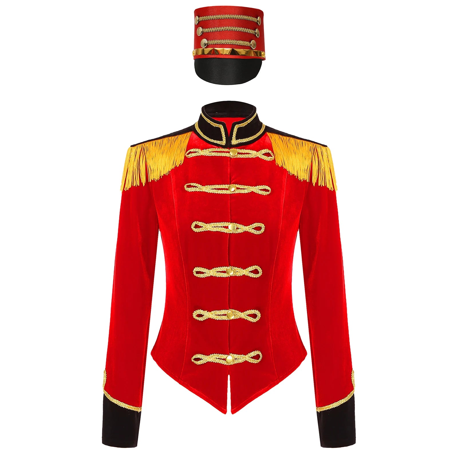 Womens Marching Band Drummer Costume Long Sleeve Circus Ringmaster Jacket Nutcrackers-hat Honor Guard Uniform Drum Major Outfits