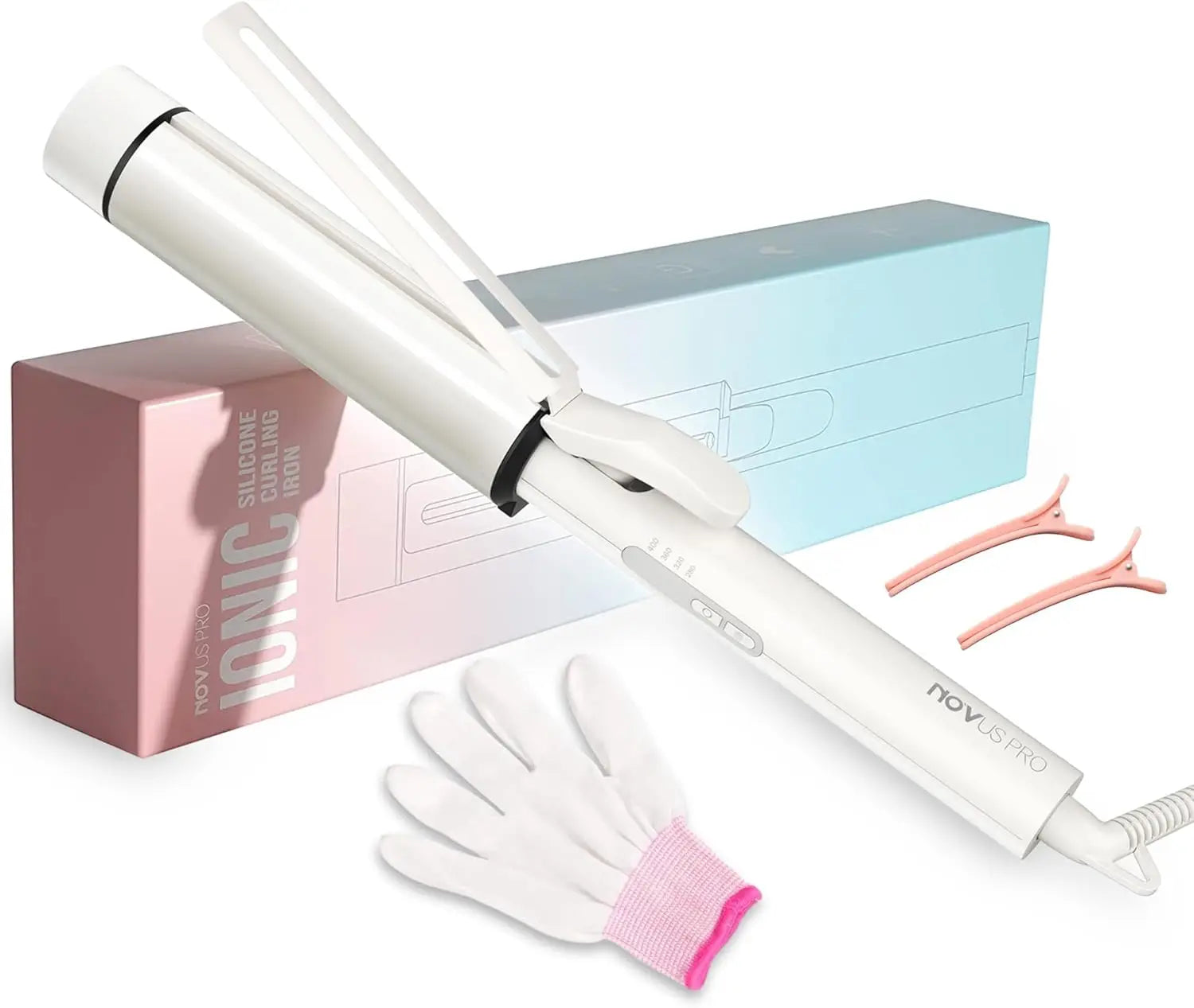 1.5 Inch Extra Large Curling Wand for Long Hair - Ceramic Tourmaline Barrel with 40000000 Negative Ions, 2 Clips