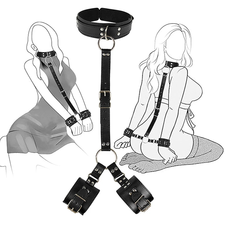 Kinky BDSM Bondage Neck To Wrist Restraints Erotic Collar Handcuffs Bondage Kit Slave Role Play Fetish Sex Toys For Couples