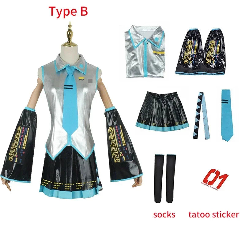 V Miku Cosplay Costume Green Ponytail Wig Virtual Singer Cosplay Shoes Boots Official Uniform for Girl Party Comic Con Outfits