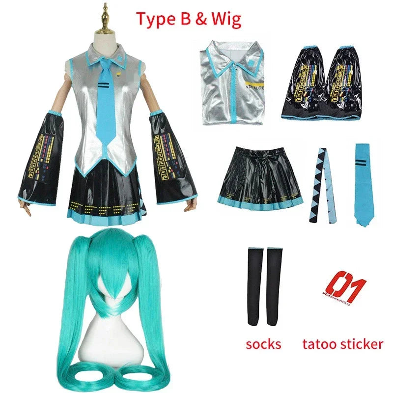 V Miku Cosplay Costume Green Ponytail Wig Virtual Singer Cosplay Shoes Boots Official Uniform for Girl Party Comic Con Outfits